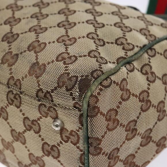 GUCCI GG Canvas Web Sherry Line Tote Bag Beige Green Red - Picture 10 of 16
